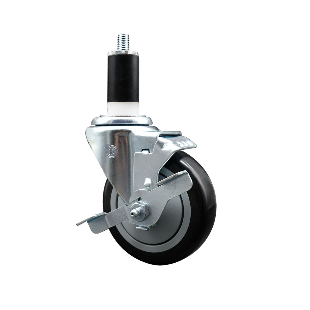 Stainless Steel Polyurethane Expanding Stem Swivel Caster with 4 Inch Black Wheel and 1-3/8" Stem & Top Locking Brake - 350 lbs. Capacity Per Caster - Service Caster Brand — photo 1