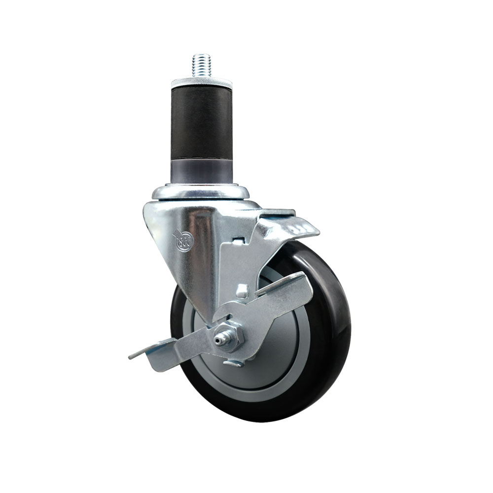 Stainless Steel Polyurethane Expanding Stem Swivel Caster with 4 Inch Black Wheel and 1-5/8" Stem & Top Locking Brake - 350 lbs. Capacity Per Caster - Service Caster Brand — photo 1