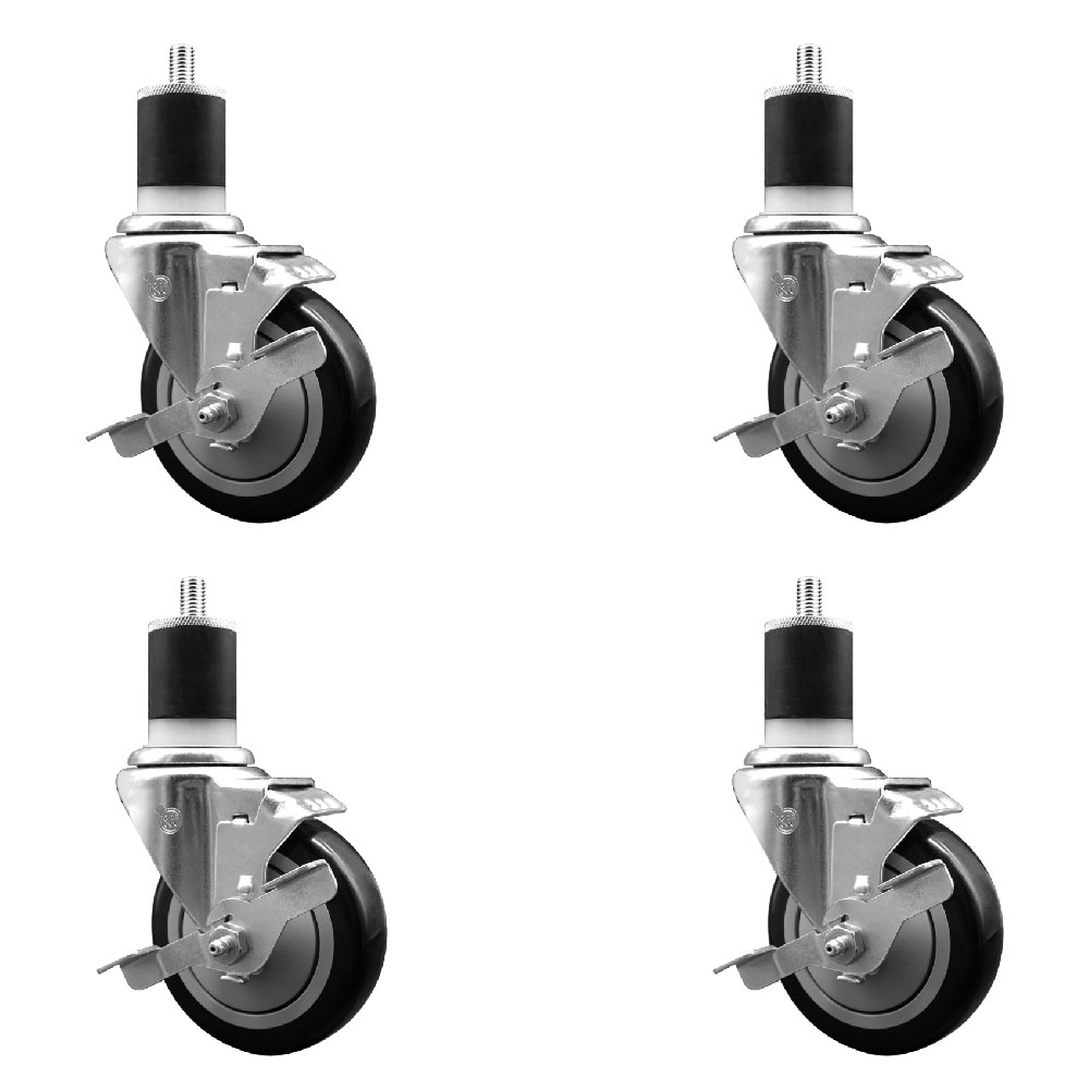 Polyurethane Swivel Expanding Stem Caster Set of 4 with 4 Inch Black Wheels and 1-7/8" Stems - Includes 4 Swivel with Top Locking Brakes - 350 lbs. Capacity Per Caster - Service Caster Brand — photo 1