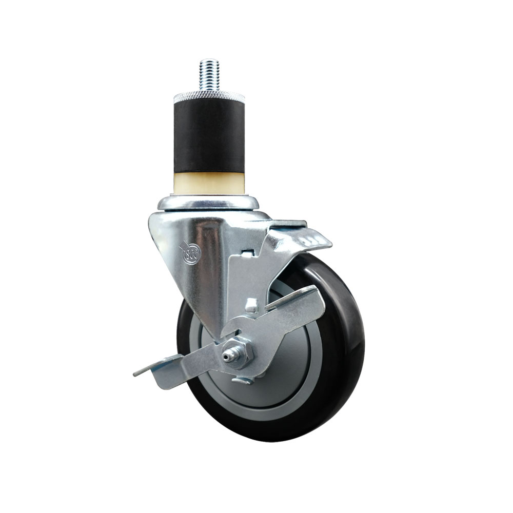 Stainless Steel Polyurethane Expanding Stem Swivel Caster with 4 Inch Black Wheel and 1-7/8" Stem & Top Locking Brake - 350 lbs. Capacity Per Caster - Service Caster Brand — photo 1