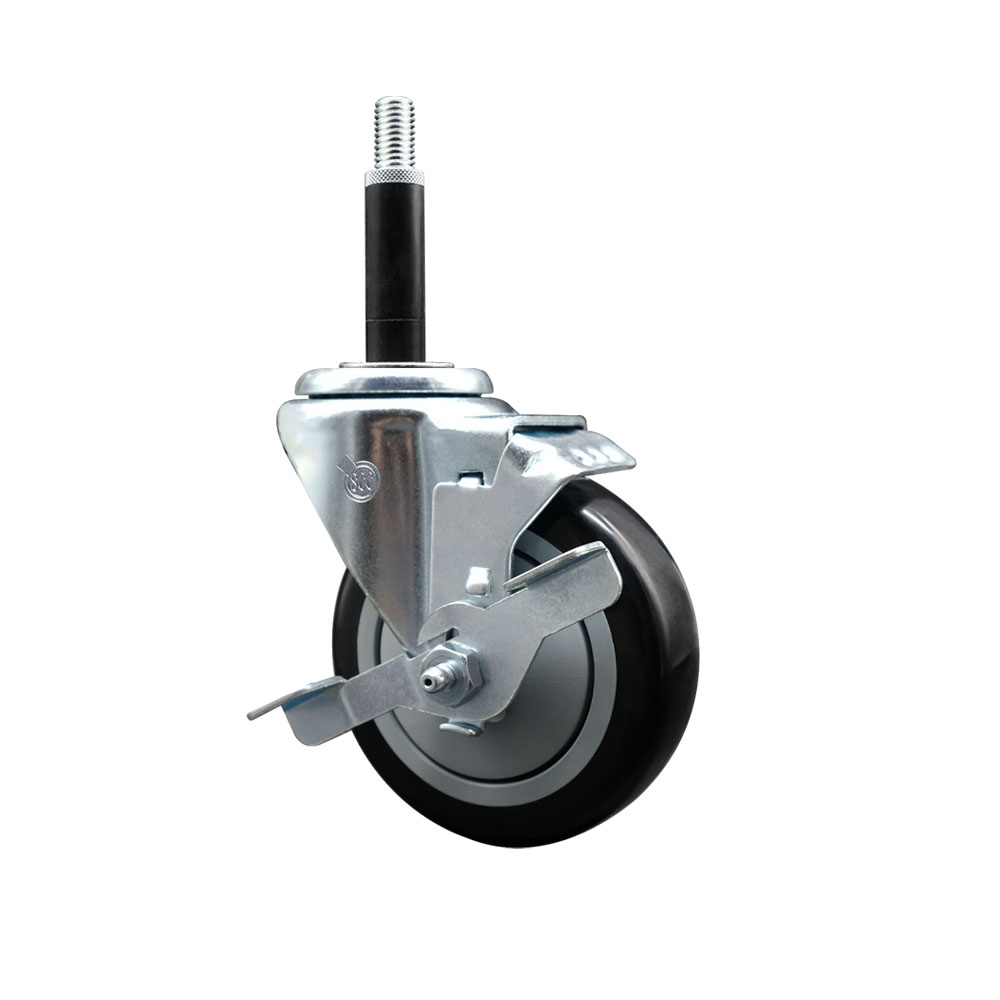Polyurethane Expanding Stem Swivel Caster with 4 Inch Black Wheel and 3/4" Stem & Top Locking Brake - 350 lbs. Capacity Per Caster - Service Caster Brand — photo 1