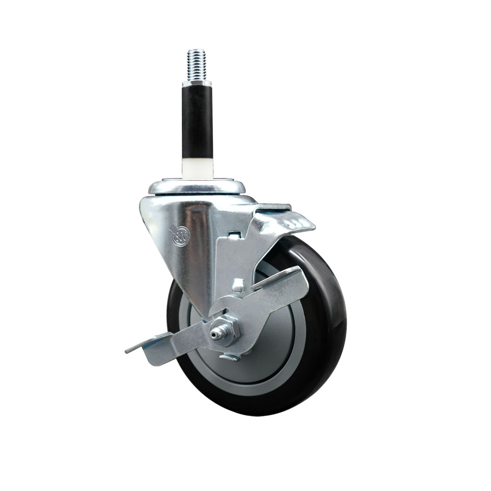 Stainless Steel Polyurethane Expanding Stem Swivel Caster with 4 Inch Black Wheel and 7/8" Stem & Top Locking Brake - 350 lbs. Capacity Per Caster - Service Caster Brand — photo 1