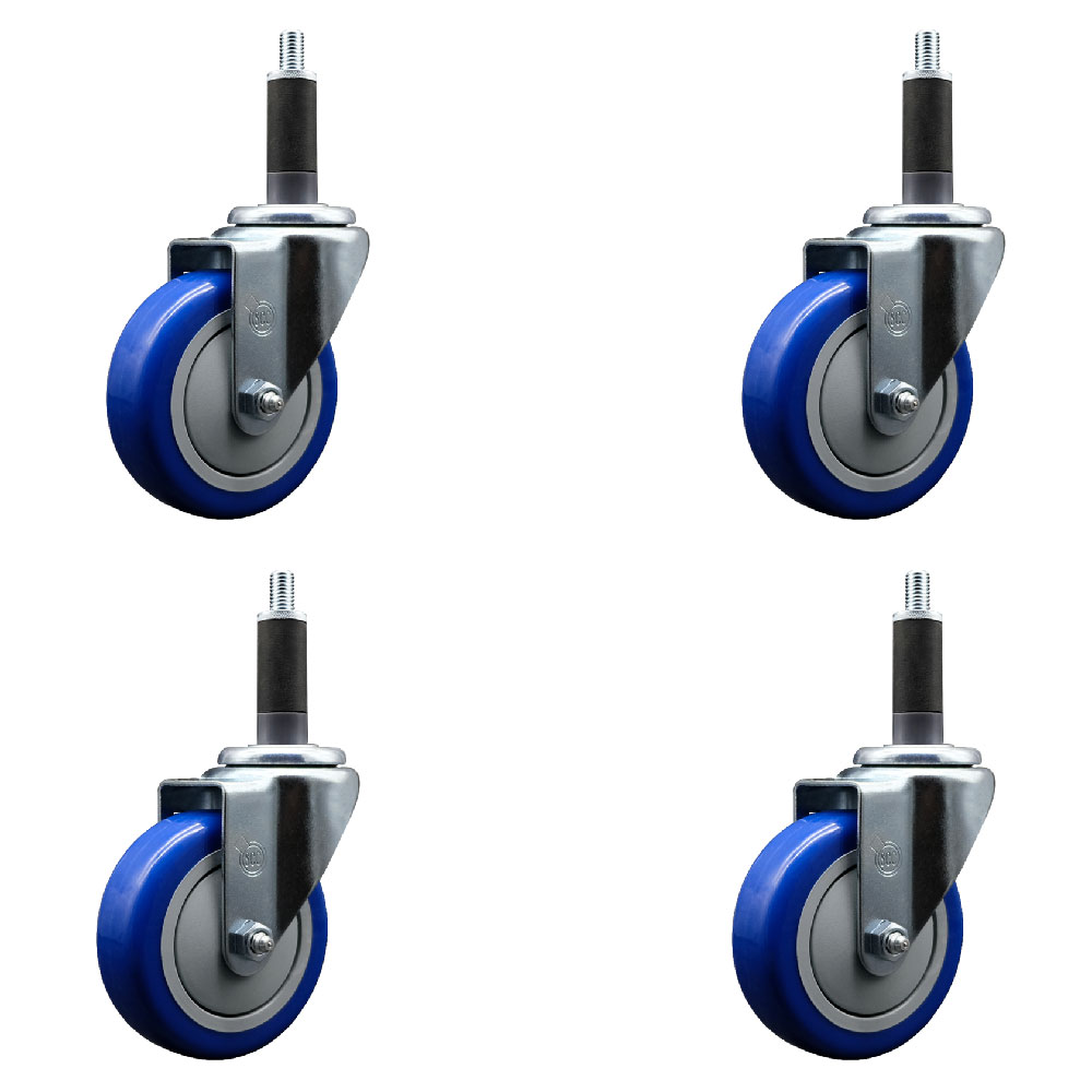 Polyurethane Swivel Expanding Stem Caster Set of 4 with 4 Inch Blue Wheels and 1" Stems - 350 lbs. Capacity Per Caster - Service Caster Brand — photo 1