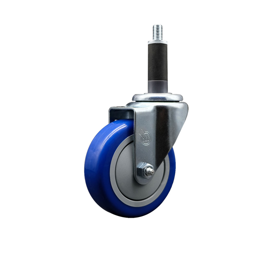 Polyurethane Expanding Stem Swivel Caster with 4 Inch Blue Wheel and 1" Stem - 350 lbs. Capacity Per Caster - Service Caster Brand — photo 1