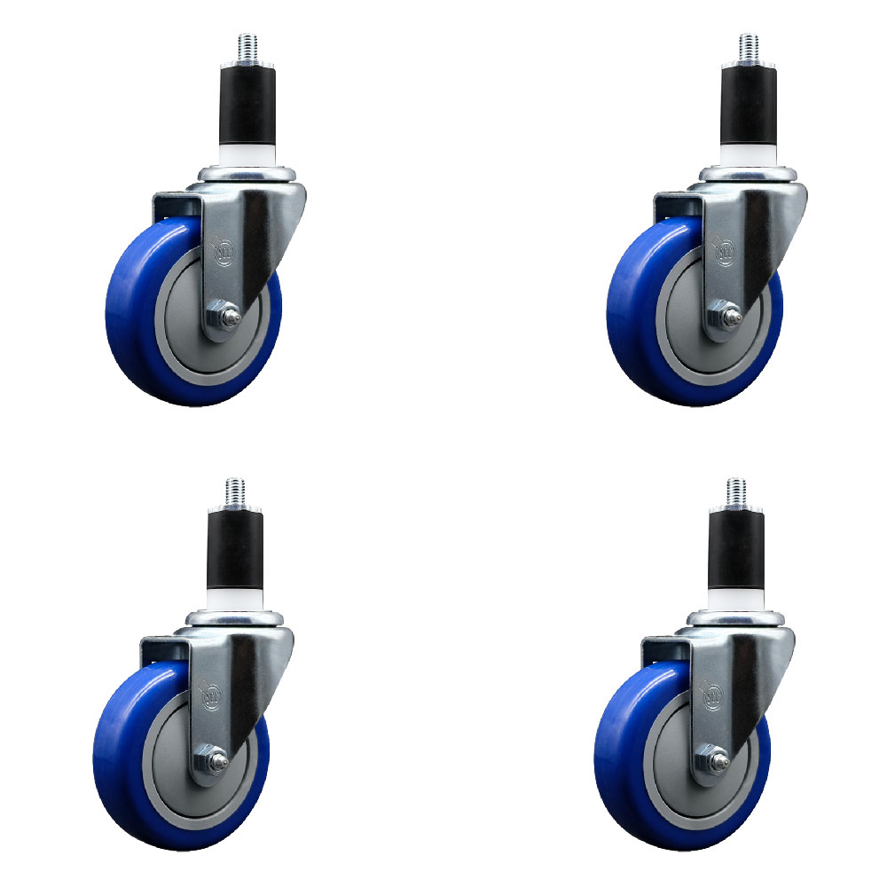 Stainless Steel Polyurethane Swivel Expanding Stem Caster Set of 4 with 4 Inch Blue Wheels and 1-1/2" Stems - Includes 4 Swivel - 350 lbs. Capacity Per Caster - Service Caster Brand — photo 1