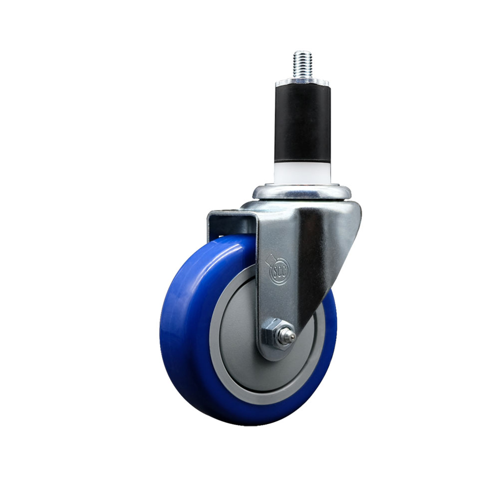 Polyurethane Expanding Stem Swivel Caster with 4 Inch Blue Wheel and 1-1/2" Stem - 350 lbs. Capacity Per Caster - Service Caster Brand — photo 1