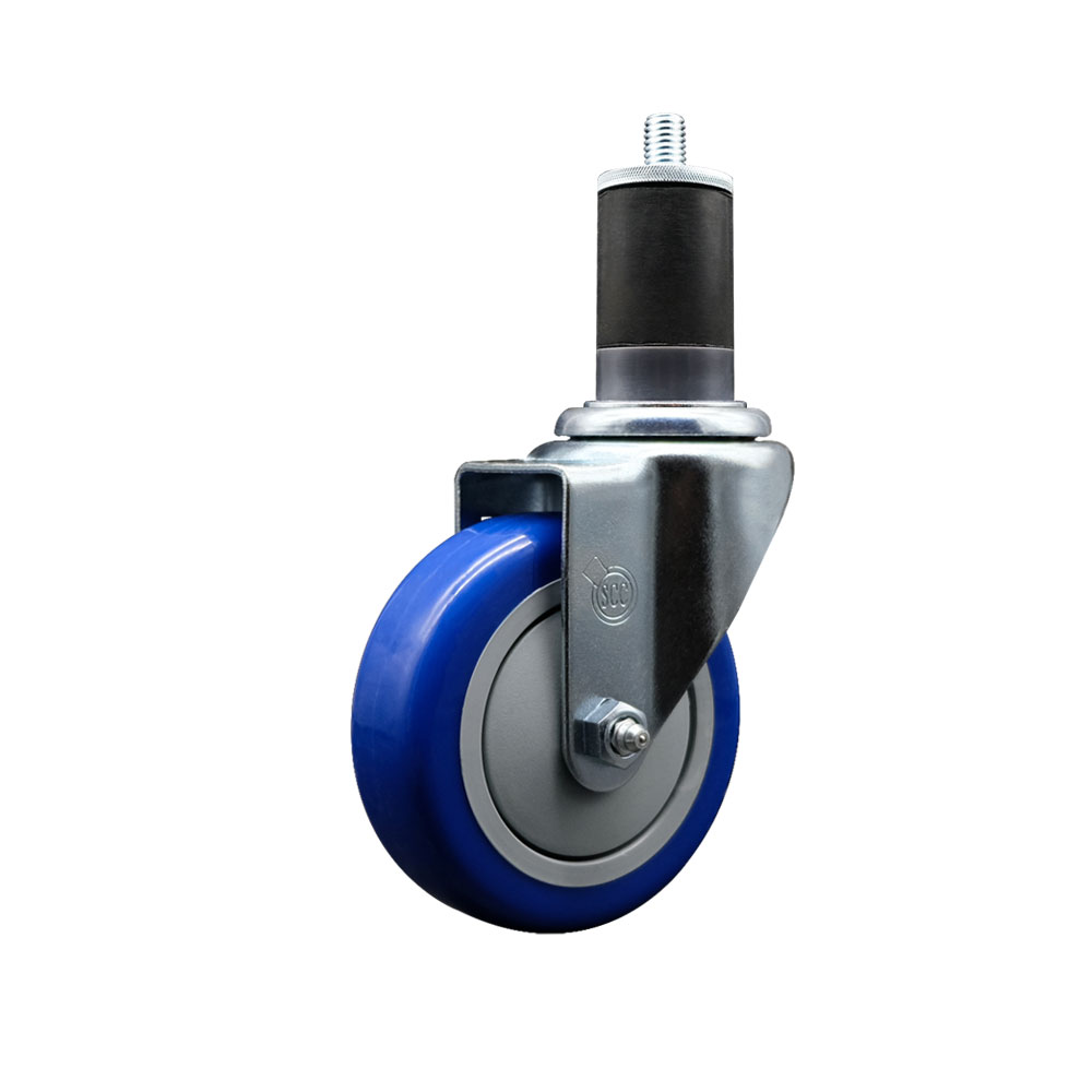 Stainless Steel Polyurethane Expanding Stem Swivel Caster with 4 Inch Blue Wheel and 1-5/8" Stem - 350 lbs. Capacity Per Caster - Service Caster Brand — photo 1