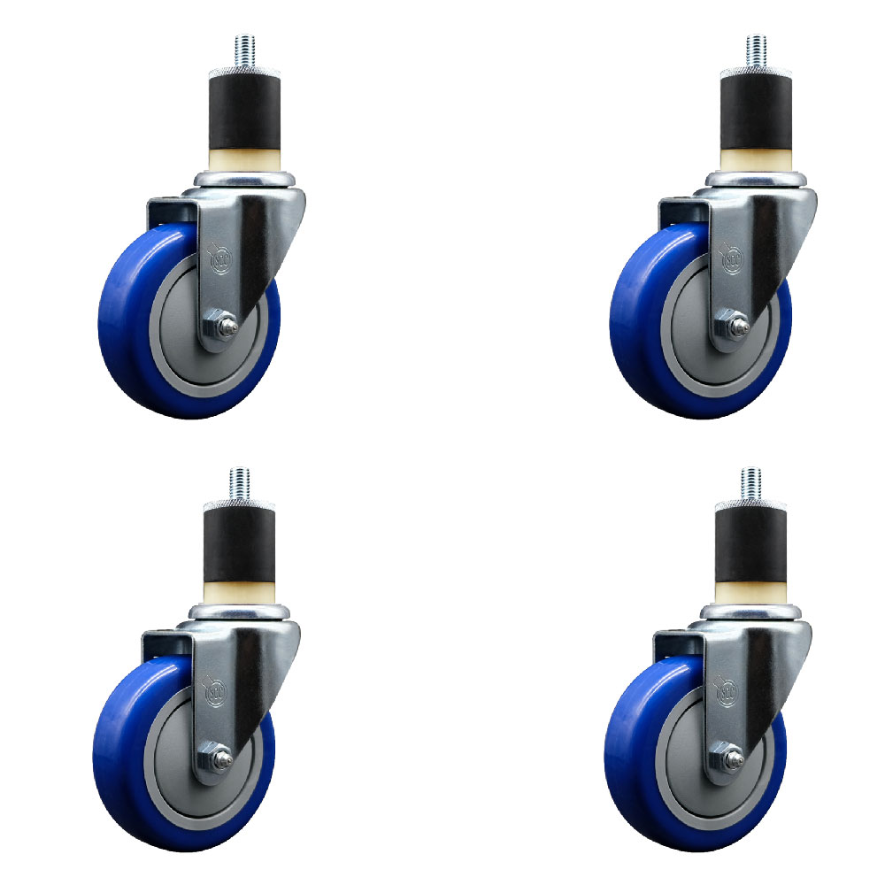 Stainless Steel Polyurethane Swivel Expanding Stem Caster Set of 4 with 4 Inch Blue Wheels and 1-7/8" Stems - Includes 4 Swivel - 350 lbs. Capacity Per Caster - Service Caster Brand — photo 1