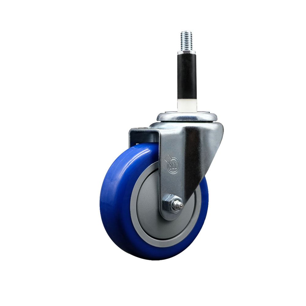 Stainless Steel Polyurethane Expanding Stem Swivel Caster with 4 Inch Blue Wheel and 7/8" Stem - 350 lbs. Capacity Per Caster - Service Caster Brand — photo 1