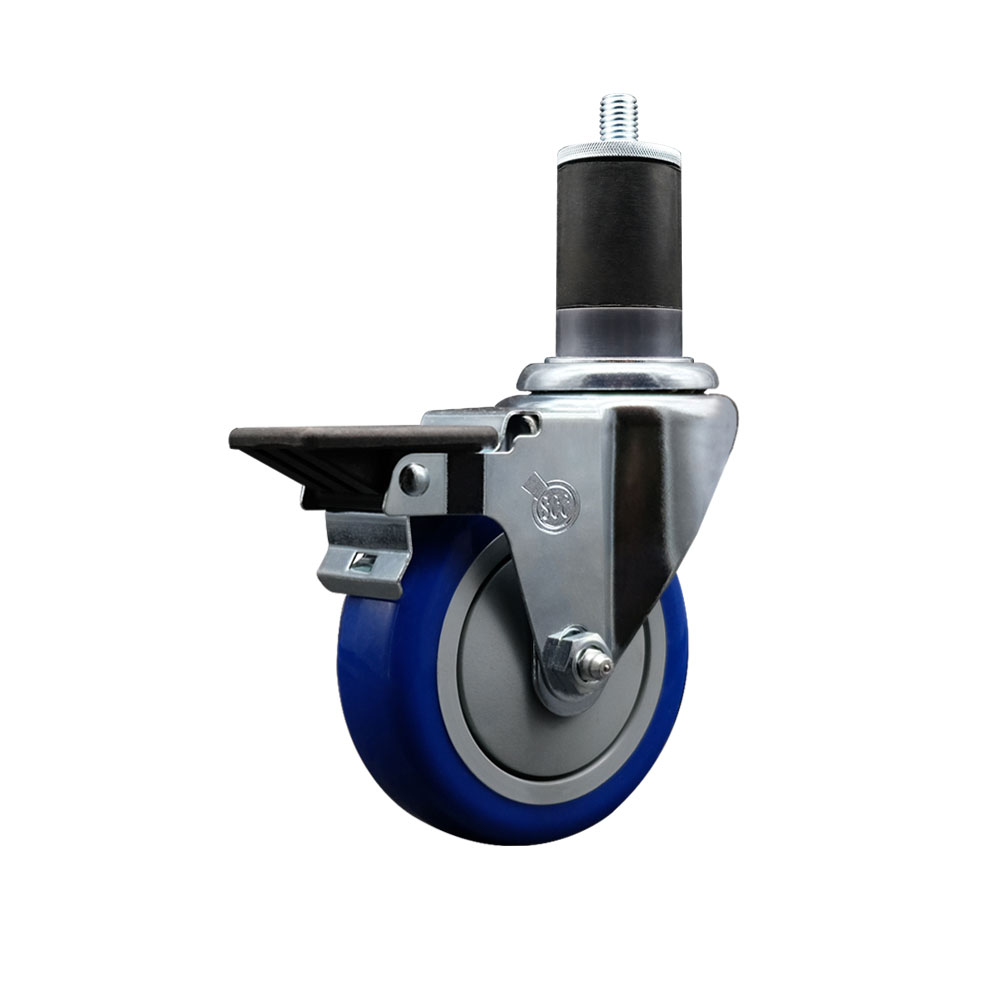 Polyurethane Expanding Stem Swivel Caster with 4 Inch Blue Wheel and 1-5/8" Stem & Posi Locking Brake - 350 lbs. Capacity Per Caster - Service Caster Brand — photo 1
