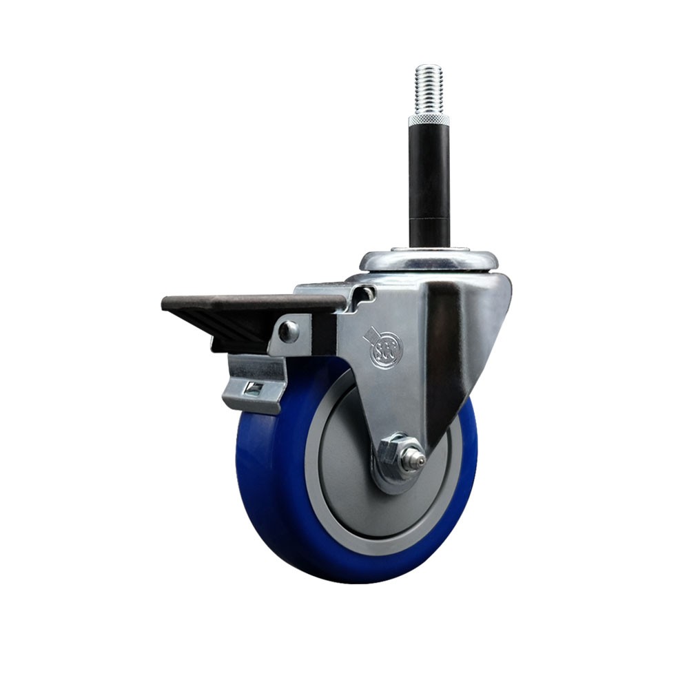 Polyurethane Expanding Stem Swivel Caster with 4 Inch Blue Wheel and 3/4" Stem & Posi Locking Brake - 350 lbs. Capacity Per Caster - Service Caster Brand — photo 1