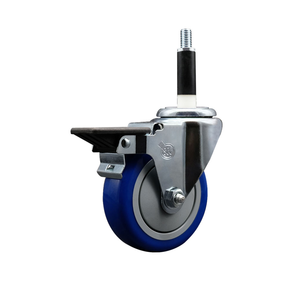 Polyurethane Expanding Stem Swivel Caster with 4 Inch Blue Wheel and 7/8" Stem & Posi Locking Brake - 350 lbs. Capacity Per Caster - Service Caster Brand — photo 1