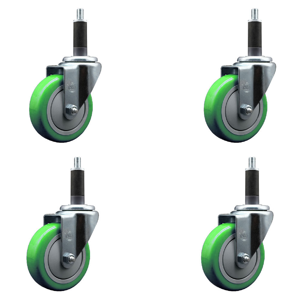 Stainless Steel Polyurethane Swivel Expanding Stem Caster Set of 4 with 4 Inch Green Wheels and 1" Stems - Includes 4 Swivel - 350 lbs. Capacity Per Caster - Service Caster Brand — photo 1