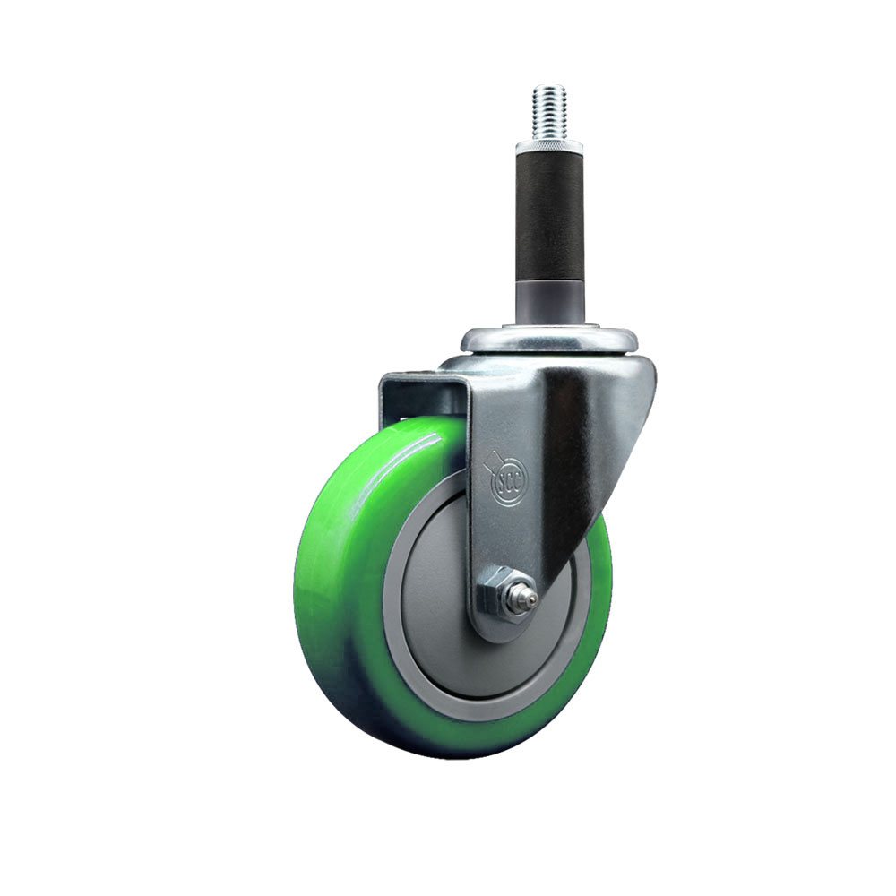 Stainless Steel Polyurethane Expanding Stem Swivel Caster with 4 Inch Green Wheel and 1" Stem - 350 lbs. Capacity Per Caster - Service Caster Brand — photo 1