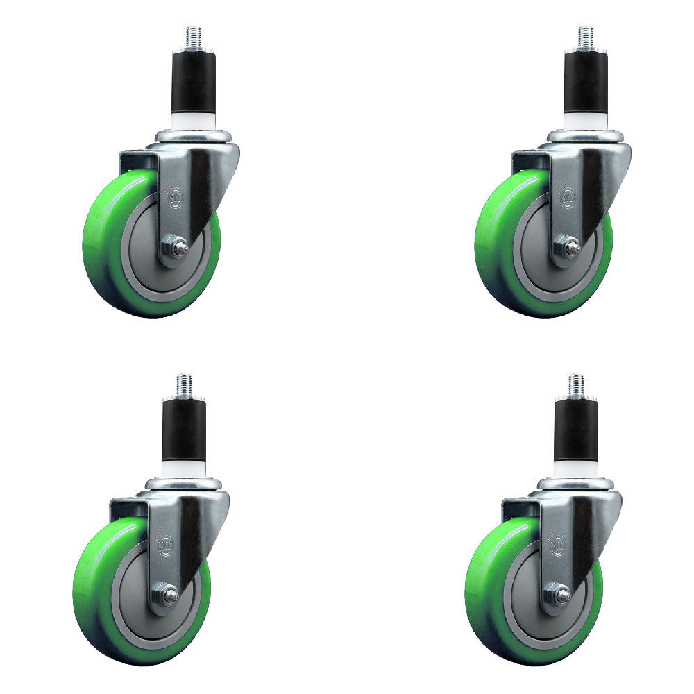 Stainless Steel Polyurethane Swivel Expanding Stem Caster Set of 4 with 4 Inch Green Wheels and 1-1/2" Stems - Includes 4 Swivel - 350 lbs. Capacity Per Caster - Service Caster Brand — photo 1