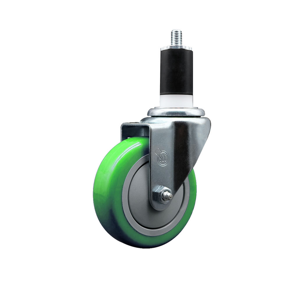 Polyurethane Expanding Stem Swivel Caster with 4 Inch Green Wheel and 1-1/2" Stem - 350 lbs. Capacity Per Caster - Service Caster Brand — photo 1