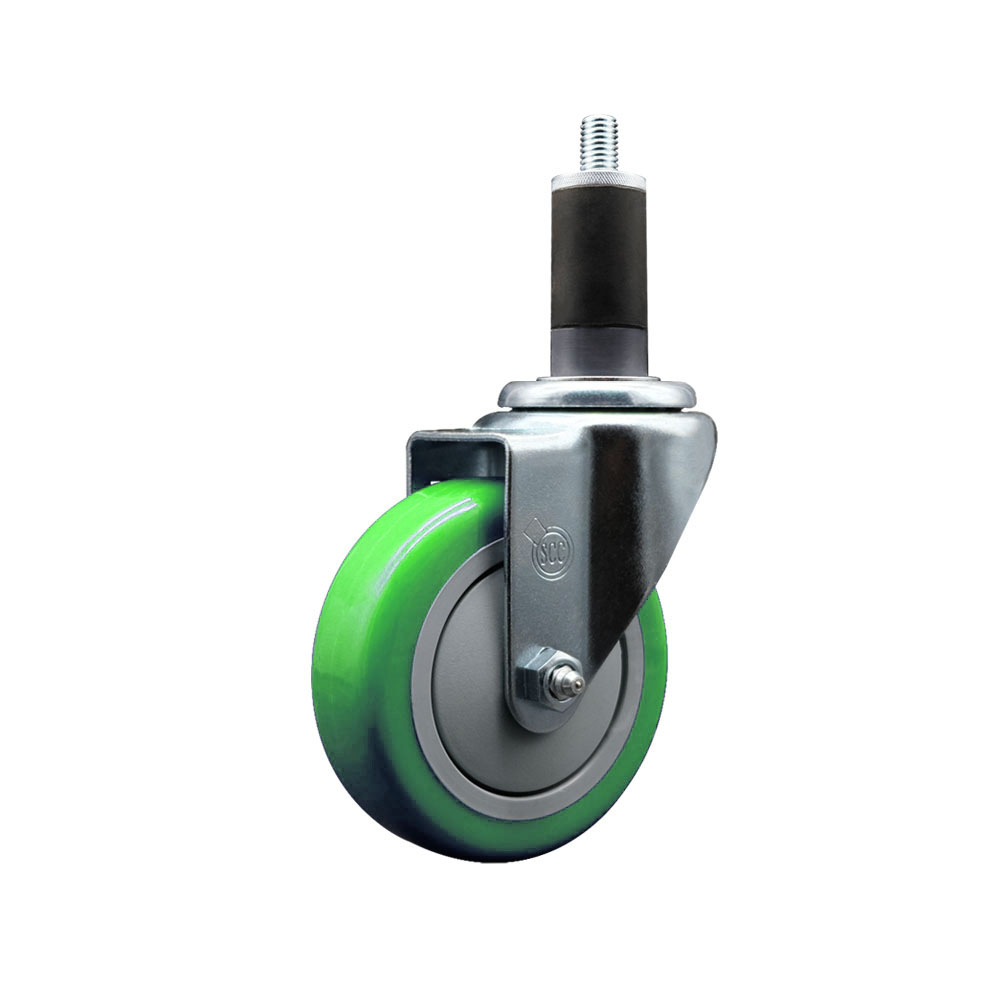 Polyurethane Expanding Stem Swivel Caster with 4 Inch Green Wheel and 1-1/4" Stem - 350 lbs. Capacity Per Caster - Service Caster Brand — photo 1
