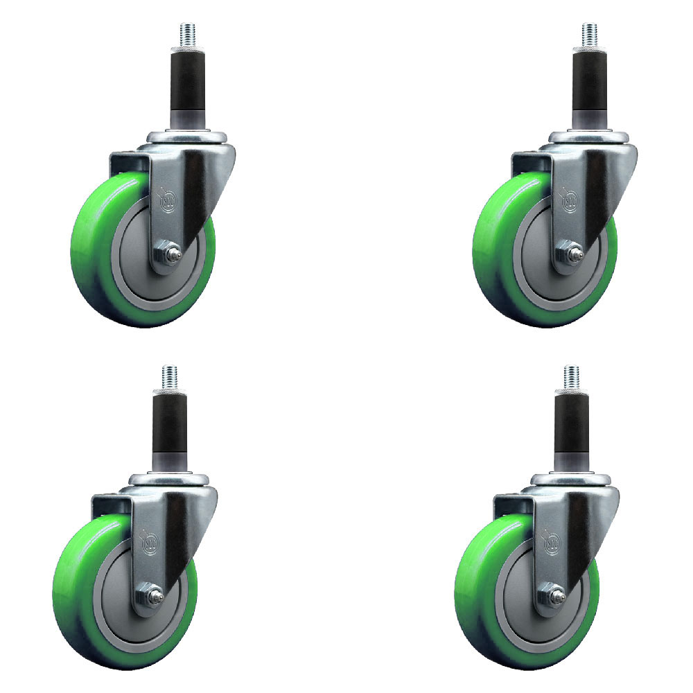 Stainless Steel Polyurethane Swivel Expanding Stem Caster Set of 4 with 4 Inch Green Wheels and 1-1/8" Stems - Includes 4 Swivel - 350 lbs. Capacity Per Caster - Service Caster Brand — photo 1