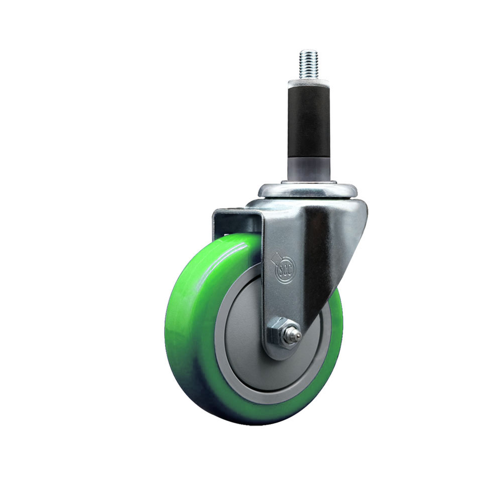 Polyurethane Expanding Stem Swivel Caster with 4 Inch Green Wheel and 1-1/8" Stem - 350 lbs. Capacity Per Caster - Service Caster Brand — photo 1