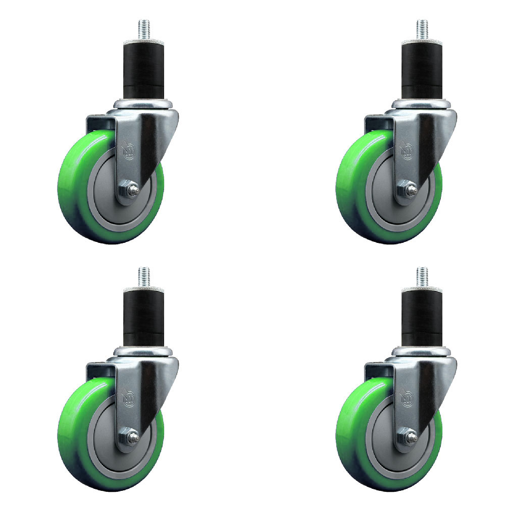 Stainless Steel Polyurethane Swivel Expanding Stem Caster Set of 4 with 4 Inch Green Wheels and 1-3/8" Stems - Includes 4 Swivel - 350 lbs. Capacity Per Caster - Service Caster Brand — photo 1