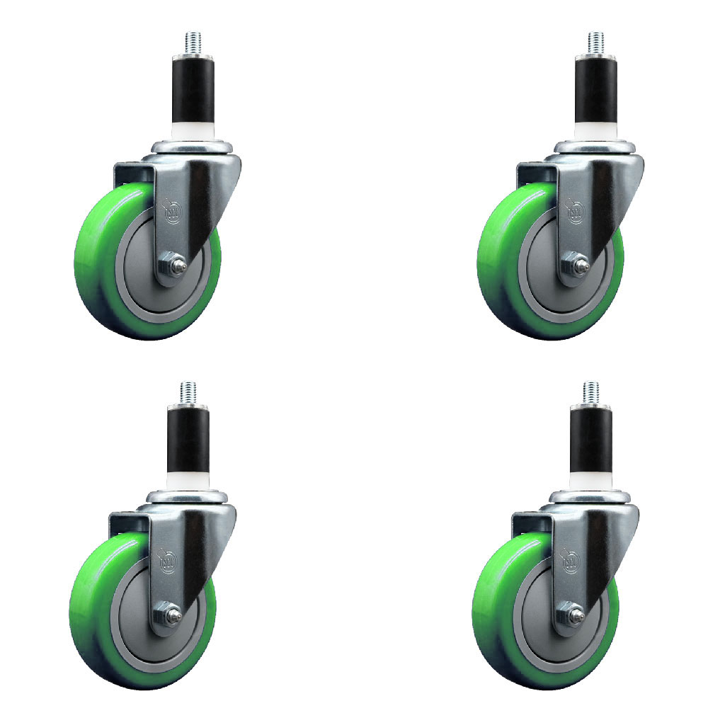 Polyurethane Swivel Expanding Stem Caster Set of 4 with 4 Inch Green Wheels and 1-3/8" Stems - 350 lbs. Capacity Per Caster - Service Caster Brand — photo 1