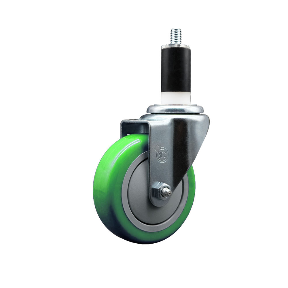 Stainless Steel Polyurethane Expanding Stem Swivel Caster with 4 Inch Green Wheel and 1-3/8" Stem - 350 lbs. Capacity Per Caster - Service Caster Brand — photo 1
