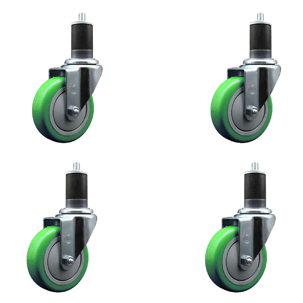 Stainless Steel Polyurethane Swivel Expanding Stem Caster Set of 4 with 4 Inch Green Wheels and 1-5/8" Stems - Includes 4 Swivel - 350 lbs. Capacity Per Caster - Service Caster Brand — photo 1