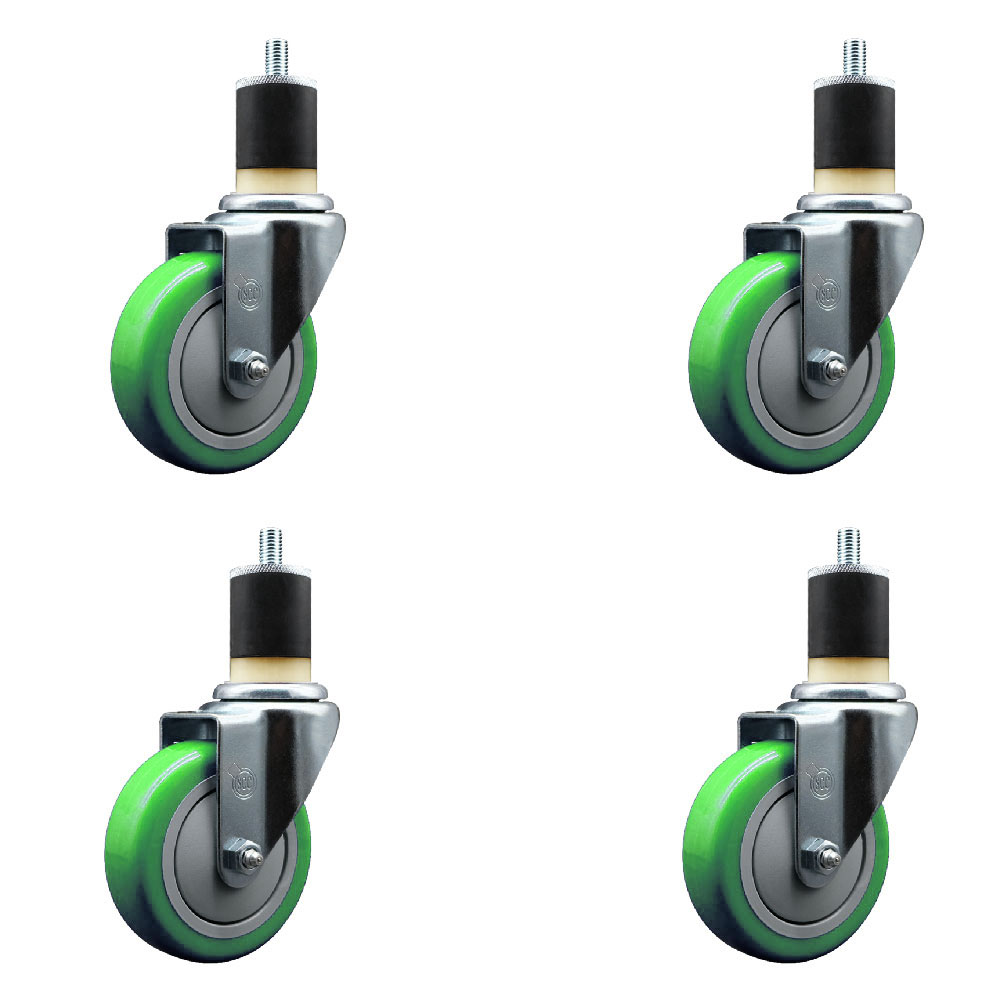 Polyurethane Swivel Expanding Stem Caster Set of 4 with 4 Inch Green Wheels and 1-7/8" Stems - 350 lbs. Capacity Per Caster - Service Caster Brand — photo 1