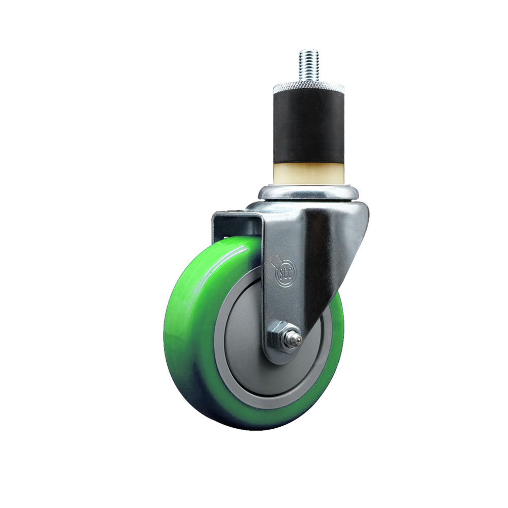 Polyurethane Expanding Stem Swivel Caster with 4 Inch Green Wheel and 1-7/8" Stem - 350 lbs. Capacity Per Caster - Service Caster Brand — photo 1
