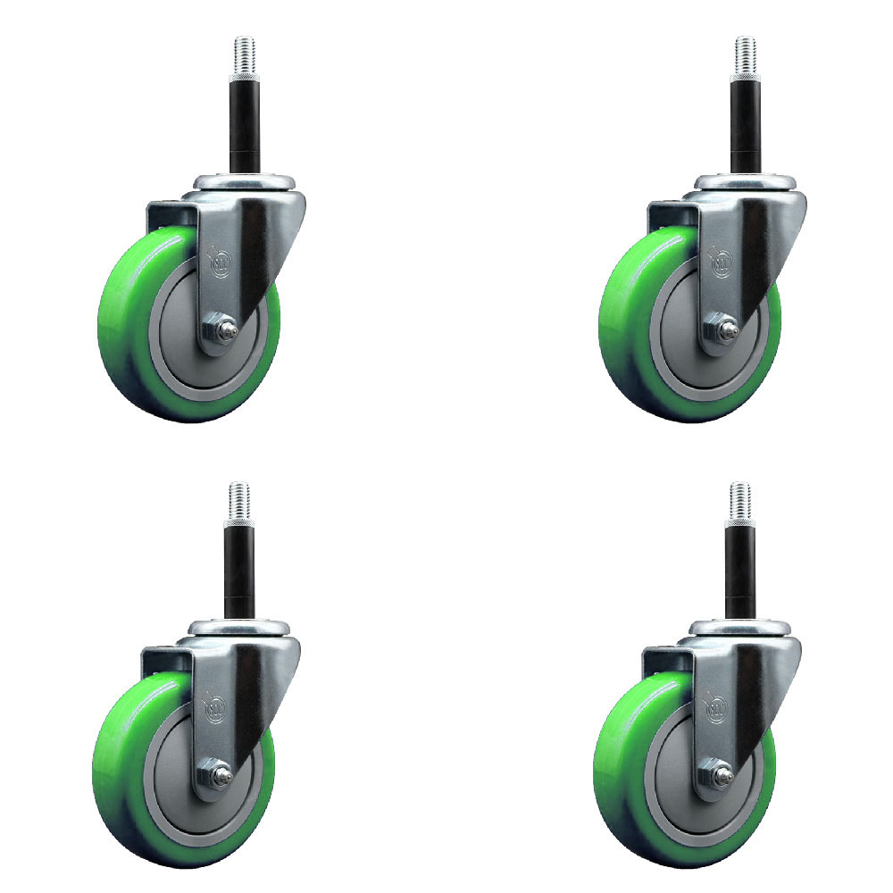 Stainless Steel Polyurethane Swivel Expanding Stem Caster Set of 4 with 4 Inch Green Wheels and 3/4" Stems - Includes 4 Swivel - 350 lbs. Capacity Per Caster - Service Caster Brand — photo 1