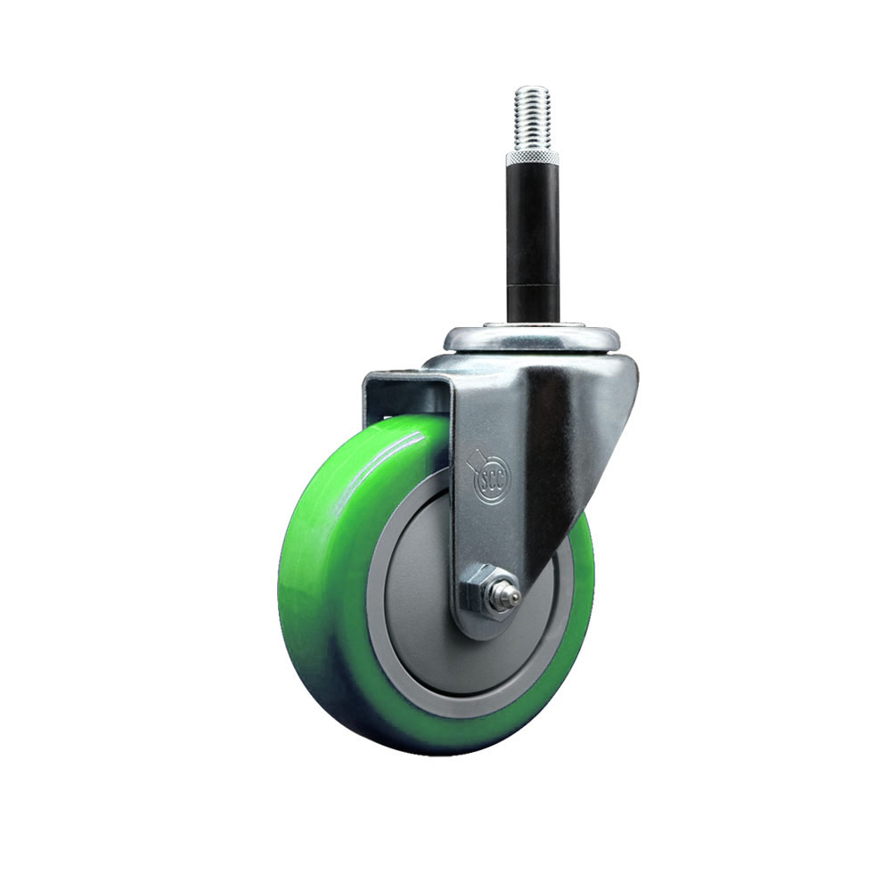 Polyurethane Expanding Stem Swivel Caster with 4 Inch Green Wheel and 3/4" Stem - 350 lbs. Capacity Per Caster - Service Caster Brand — photo 1