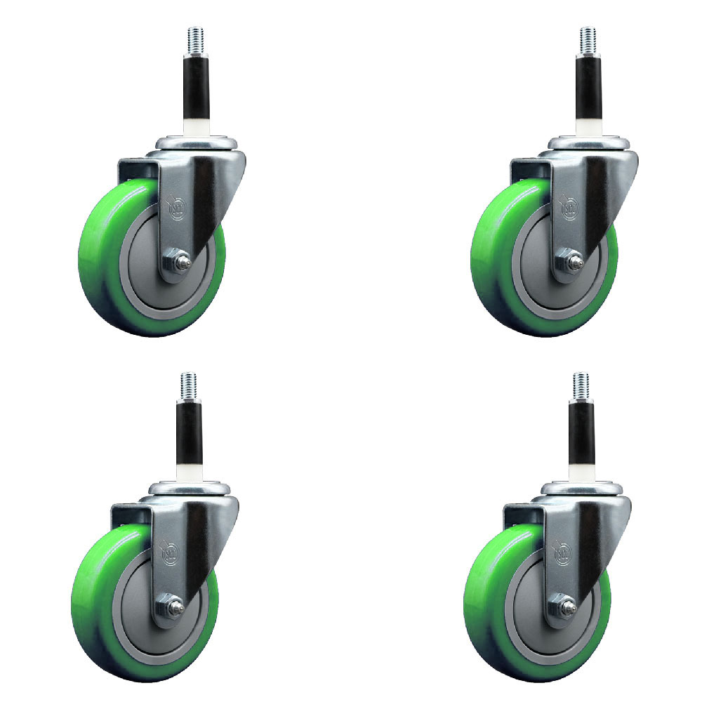 Stainless Steel Polyurethane Swivel Expanding Stem Caster Set of 4 with 4 Inch Green Wheels and 7/8" Stems - Includes 4 Swivel - 350 lbs. Capacity Per Caster - Service Caster Brand — photo 1