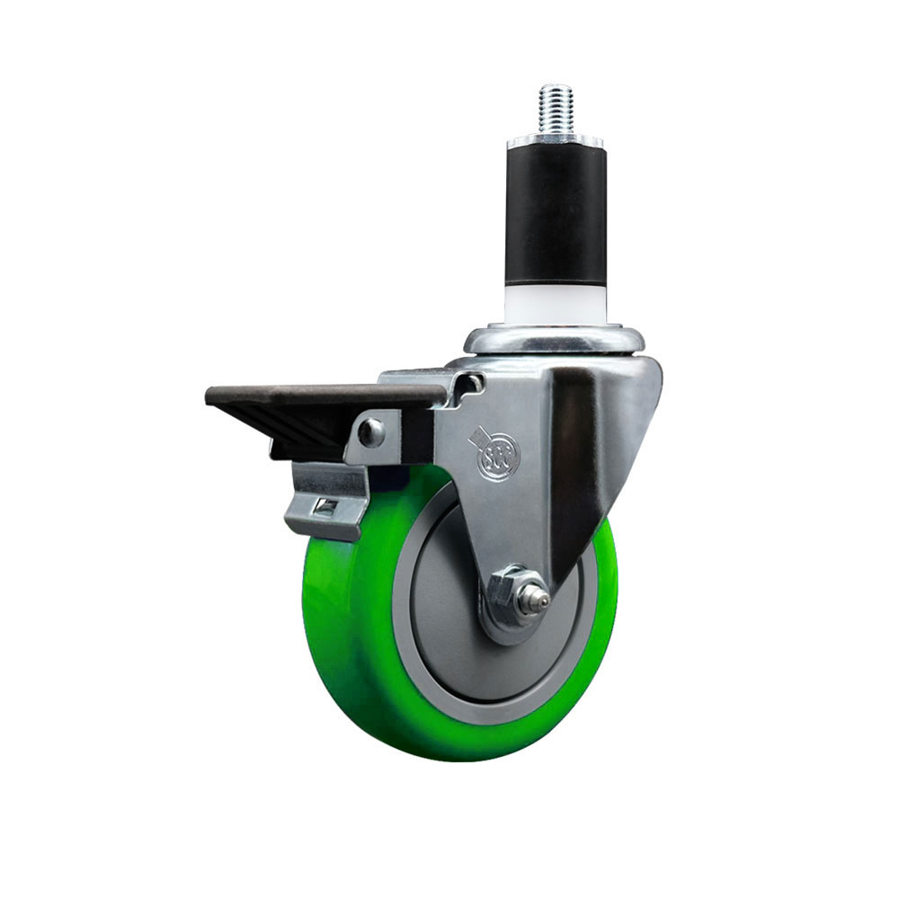 Polyurethane Expanding Stem Swivel Caster with 4 Inch Green Wheel and 1-1/2" Stem & Posi Locking Brake - 350 lbs. Capacity Per Caster - Service Caster Brand — photo 1