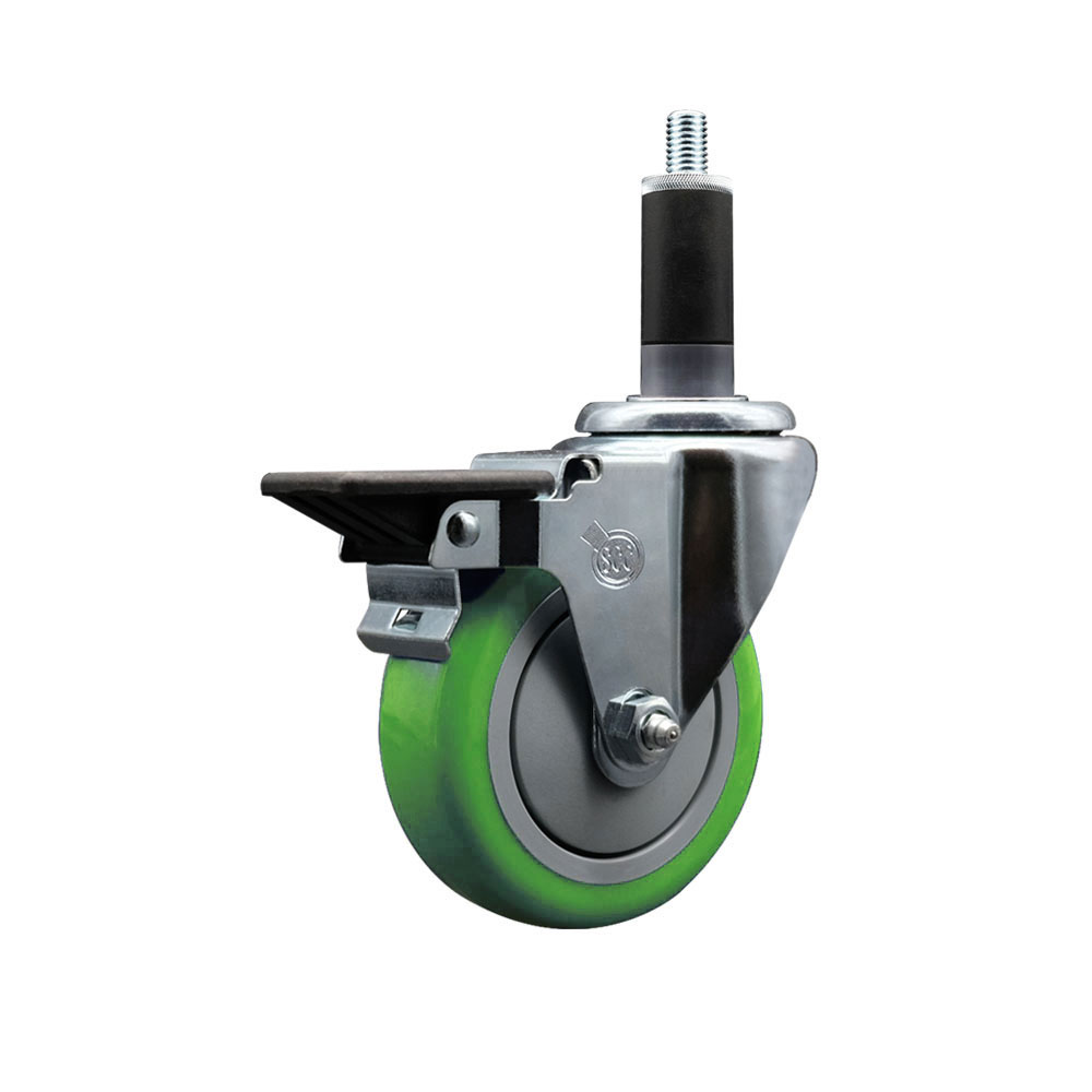 Polyurethane Expanding Stem Swivel Caster with 4 Inch Green Wheel and 1-1/8" Stem & Posi Locking Brake - 350 lbs. Capacity Per Caster - Service Caster Brand — photo 1
