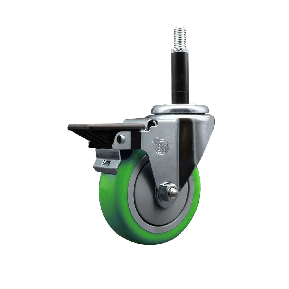 Polyurethane Expanding Stem Swivel Caster with 4 Inch Green Wheel and 3/4" Stem & Posi Locking Brake - 350 lbs. Capacity Per Caster - Service Caster Brand — photo 1