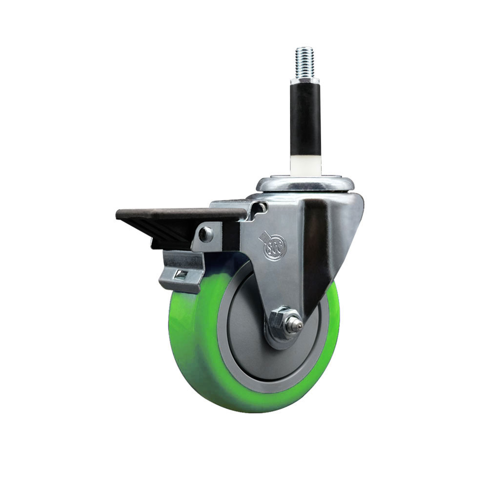 Polyurethane Expanding Stem Swivel Caster with 4 Inch Green Wheel and 7/8" Stem & Posi Locking Brake - 350 lbs. Capacity Per Caster - Service Caster Brand — photo 1