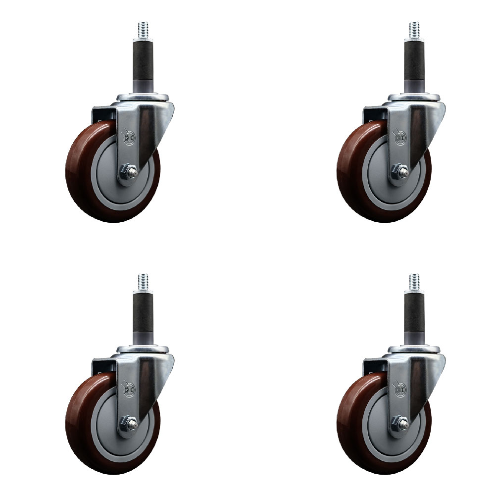 Stainless Steel Polyurethane Swivel Expanding Stem Caster Set of 4 with 4 Inch Maroon Wheels and 1" Stems - Includes 4 Swivel - 350 lbs. Capacity Per Caster - Service Caster Brand — photo 1