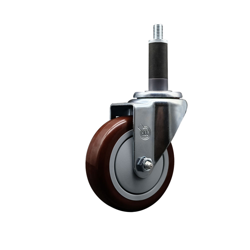 Stainless Steel Polyurethane Expanding Stem Swivel Caster with 4 Inch Maroon Wheel and 1" Stem - 350 lbs. Capacity Per Caster - Service Caster Brand — photo 1