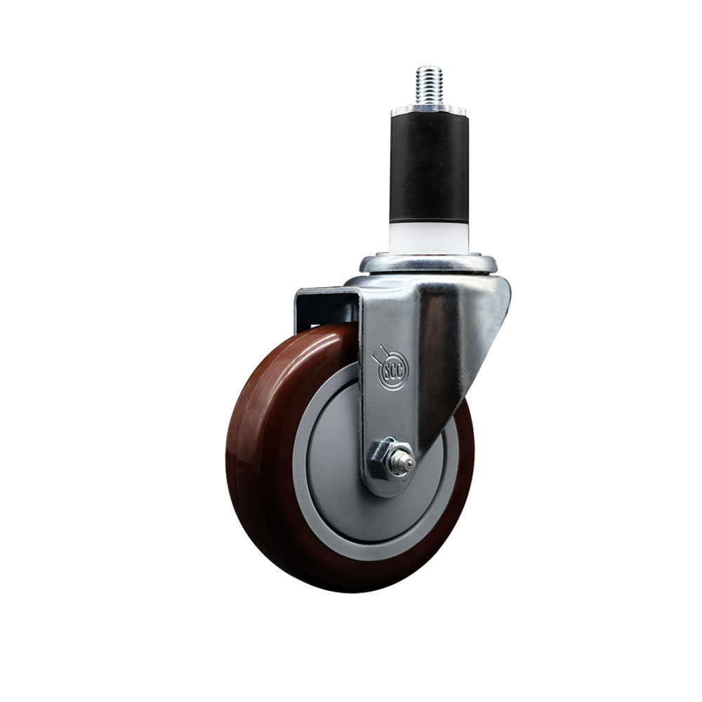Stainless Steel Polyurethane Expanding Stem Swivel Caster with 4 Inch Maroon Wheel and 1-1/2" Stem - 350 lbs. Capacity Per Caster - Service Caster Brand — photo 1