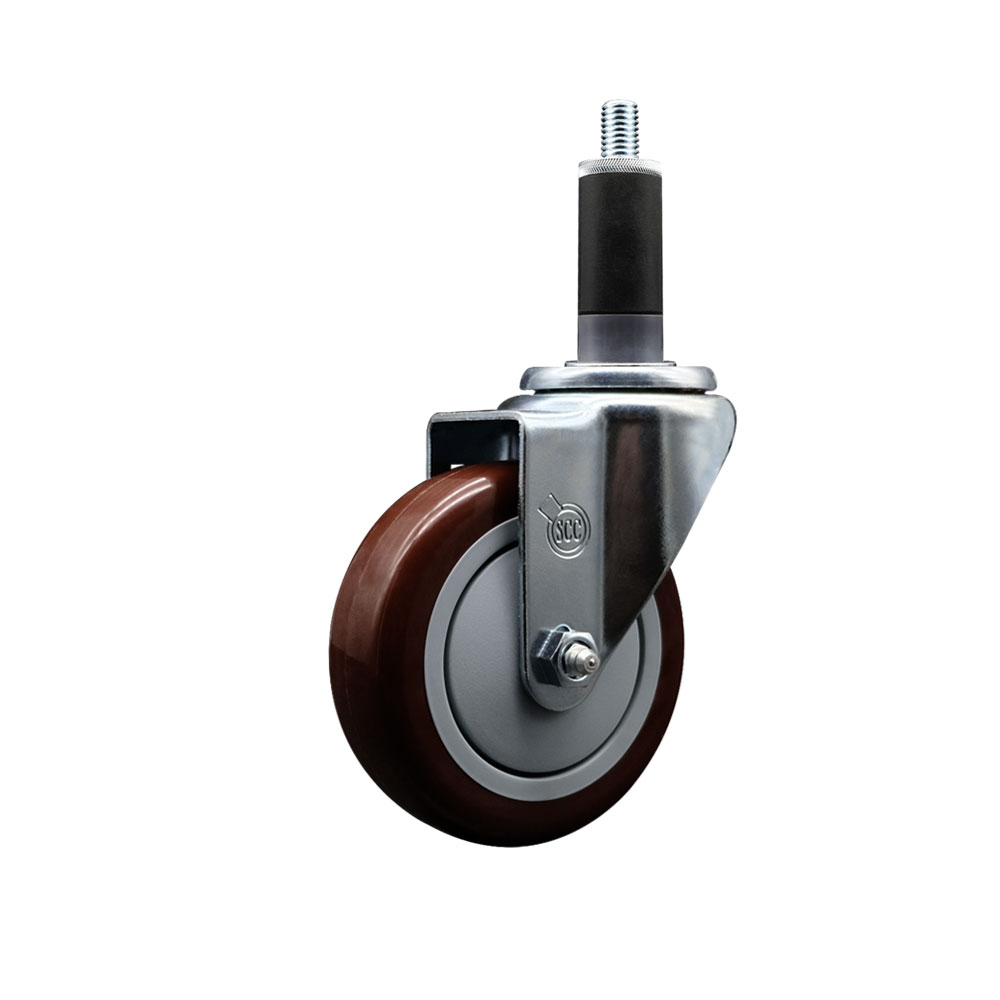 Stainless Steel Polyurethane Expanding Stem Swivel Caster with 4 Inch Maroon Wheel and 1-1/8" Stem - 350 lbs. Capacity Per Caster - Service Caster Brand — photo 1