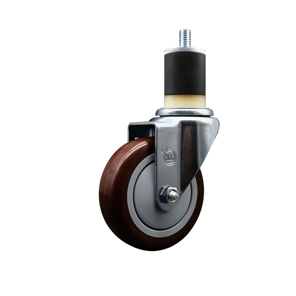 Stainless Steel Polyurethane Expanding Stem Swivel Caster with 4 Inch Maroon Wheel and 1-7/8" Stem - 350 lbs. Capacity Per Caster - Service Caster Brand — photo 1