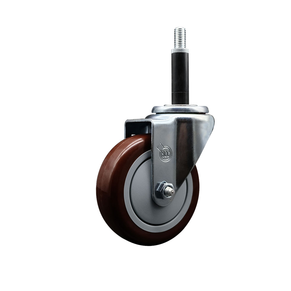 Stainless Steel Polyurethane Expanding Stem Swivel Caster with 4 Inch Maroon Wheel and 3/4" Stem - 350 lbs. Capacity Per Caster - Service Caster Brand — photo 1