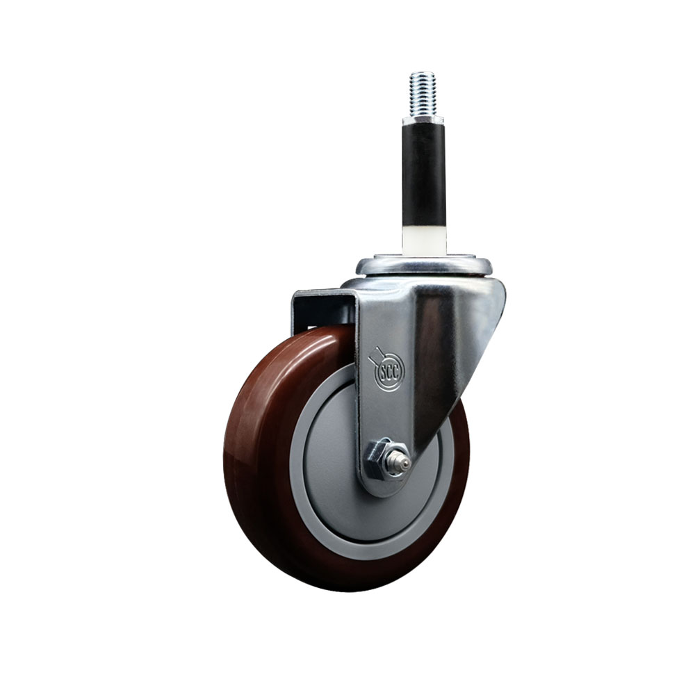 Stainless Steel Polyurethane Expanding Stem Swivel Caster with 4 Inch Maroon Wheel and 7/8" Stem - 350 lbs. Capacity Per Caster - Service Caster Brand — photo 1