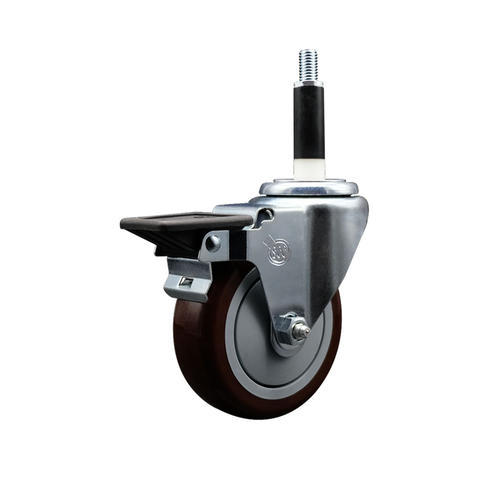Polyurethane Expanding Stem Swivel Caster with 4 Inch Maroon Wheel and 7/8" Stem & Posi Locking Brake - 350 lbs. Capacity Per Caster - Service Caster Brand — photo 1