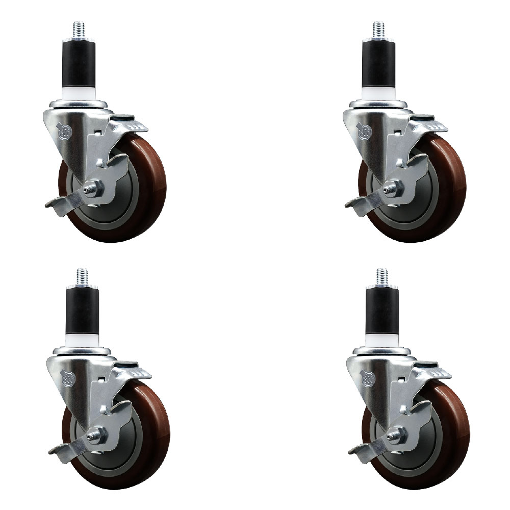 Service Caster Brand Replacement Set for Uline Casters - Swivel 1-1/2 Inch Expanding Stem Casters with 4 Inch Maroon Polyurethane Wheel-Includes 4 Swivel Casters and Brakes-Fits Uline Worktable H-5746