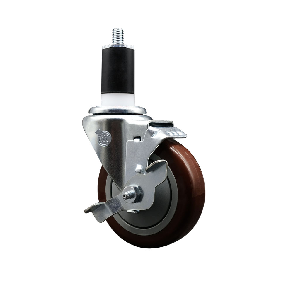 Service Caster Brand Replacement Caster for Ser-Ware Caster 4B-0050-B - Swivel Expanding Stem Caster with 4 Inch Maroon Polyurethane Wheel with Top Lock Brake and 1-1/2 Inch Stem — photo 1