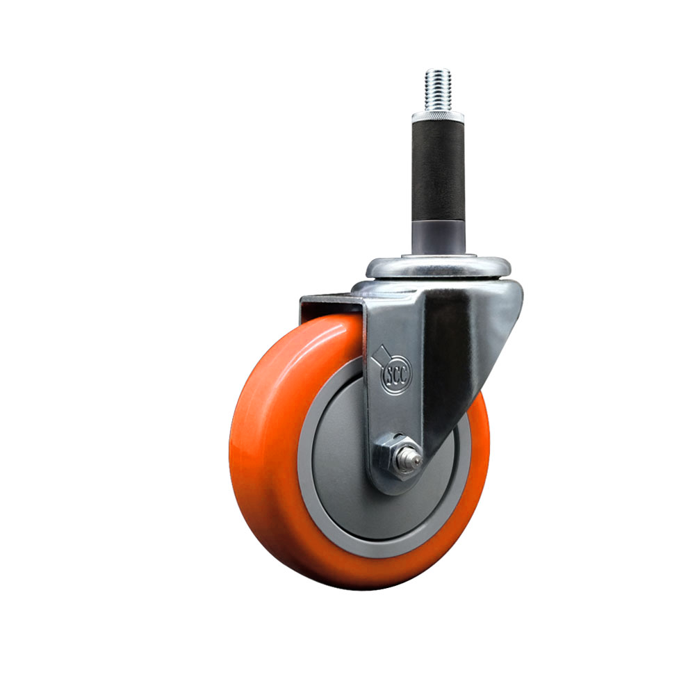 Polyurethane Expanding Stem Swivel Caster with 4 Inch Orange Wheel and 1" Stem - 350 lbs. Capacity Per Caster - Service Caster Brand — photo 1