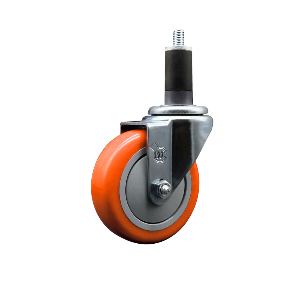 Stainless Steel Polyurethane Expanding Stem Swivel Caster with 4 Inch Orange Wheel and 1-1/4" Stem - 350 lbs. Capacity Per Caster - Service Caster Brand — photo 1