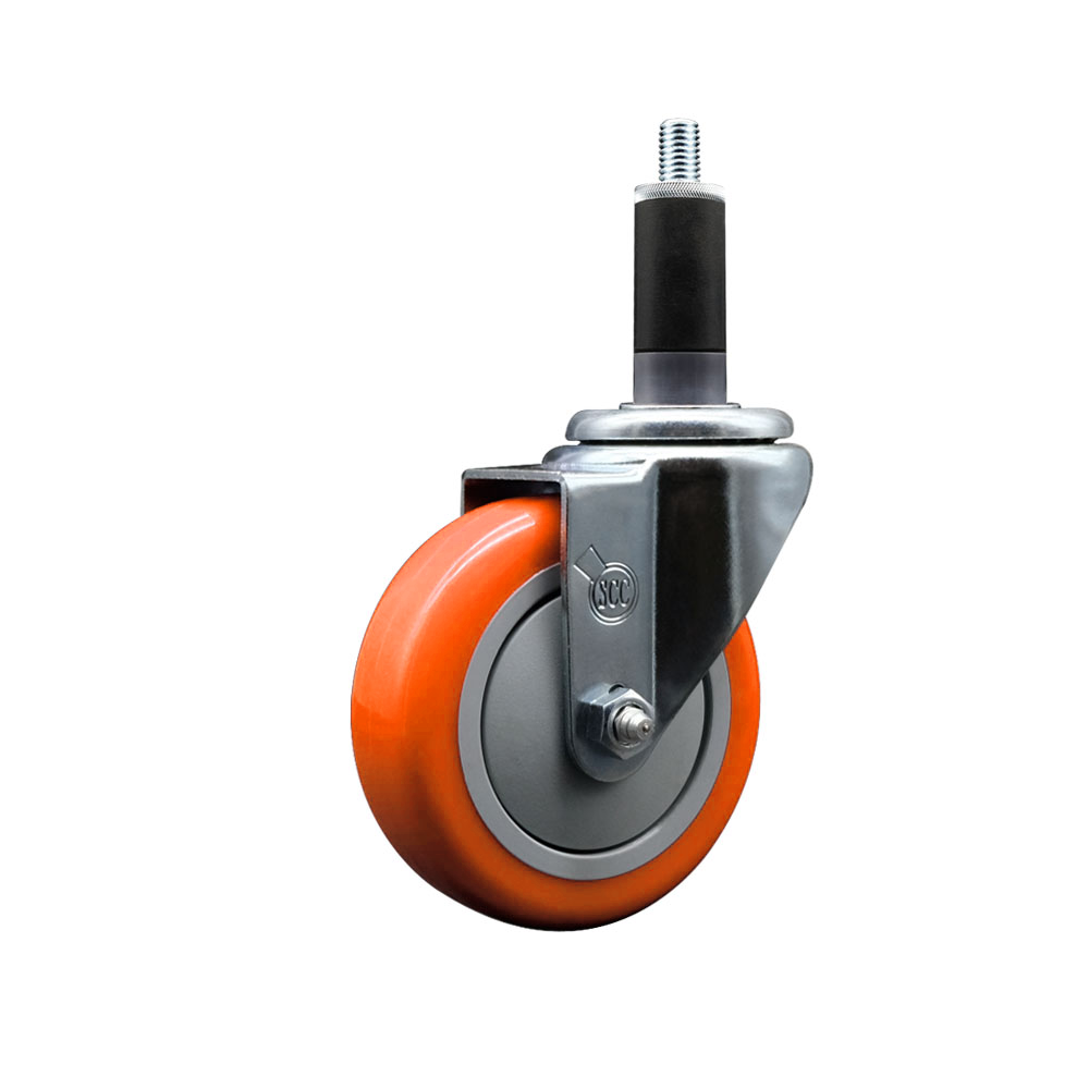 Polyurethane Expanding Stem Swivel Caster with 4 Inch Orange Wheel and 1-1/8" Stem - 350 lbs. Capacity Per Caster - Service Caster Brand — photo 1