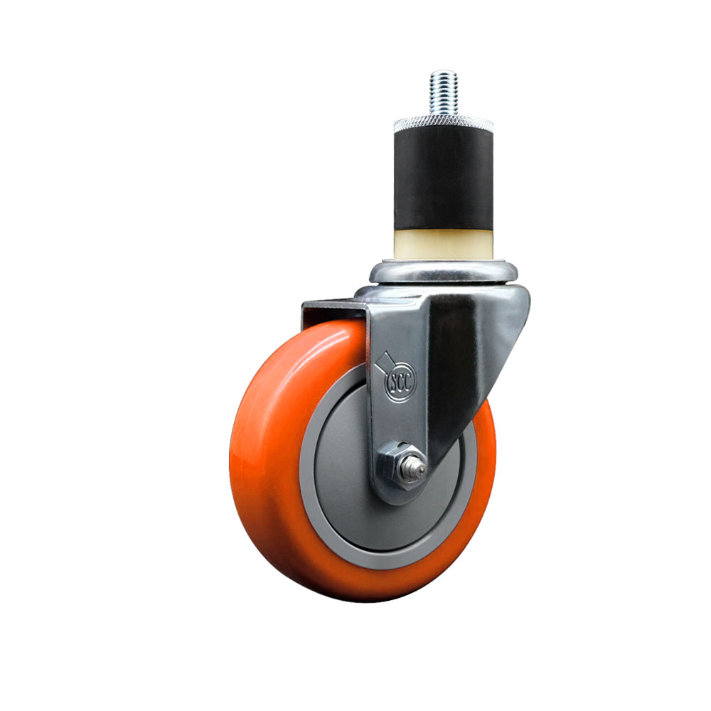 Polyurethane Expanding Stem Swivel Caster with 4 Inch Orange Wheel and 1-7/8" Stem - 350 lbs. Capacity Per Caster - Service Caster Brand — photo 1